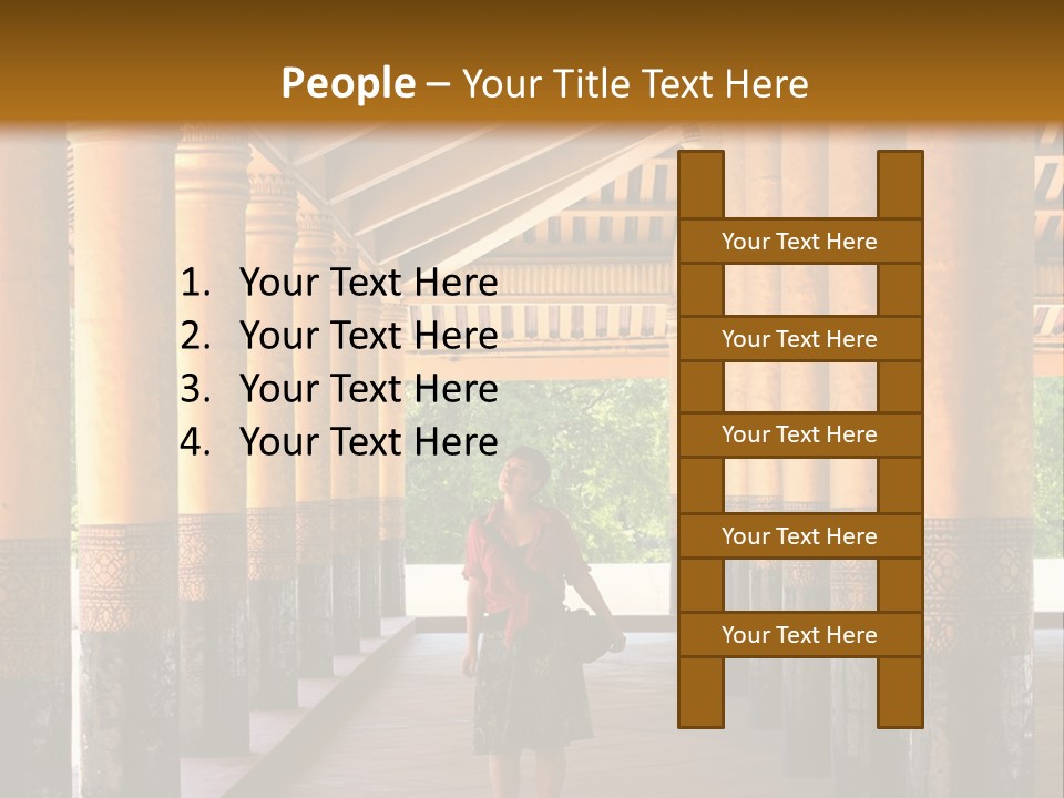A Woman Walking Down A Walkway In A Building PowerPoint Template
