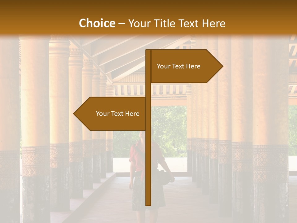 A Woman Walking Down A Walkway In A Building PowerPoint Template