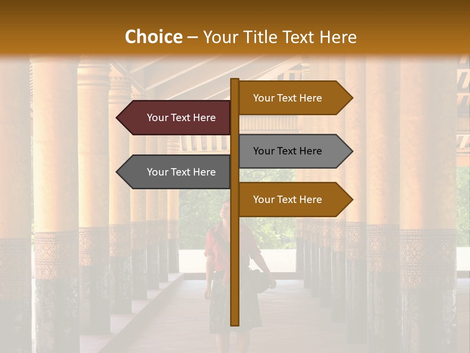 A Woman Walking Down A Walkway In A Building PowerPoint Template