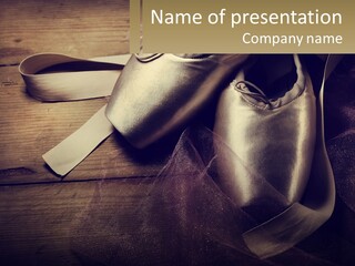 A Pair Of Ballet Shoes Sitting On Top Of A Wooden Floor PowerPoint Template