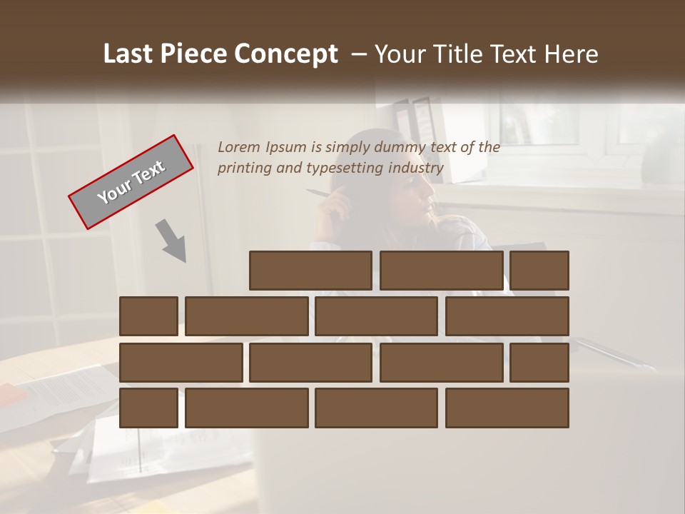 A Woman Sitting At A Desk In Front Of A Laptop Computer PowerPoint Template