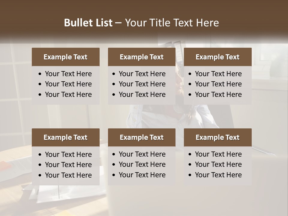 A Woman Sitting At A Desk In Front Of A Laptop Computer PowerPoint Template