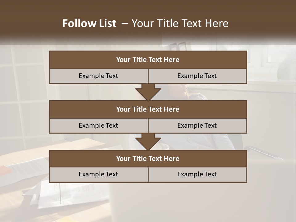 A Woman Sitting At A Desk In Front Of A Laptop Computer PowerPoint Template