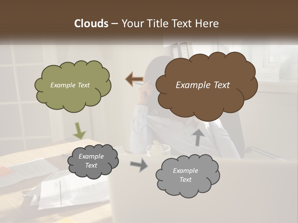 A Woman Sitting At A Desk In Front Of A Laptop Computer PowerPoint Template