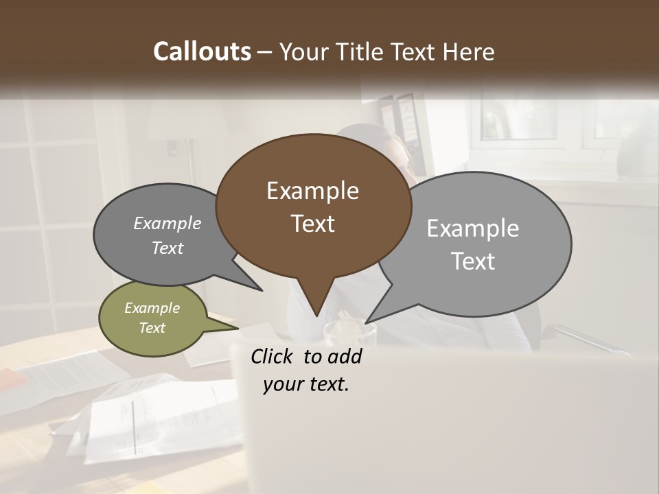 A Woman Sitting At A Desk In Front Of A Laptop Computer PowerPoint Template