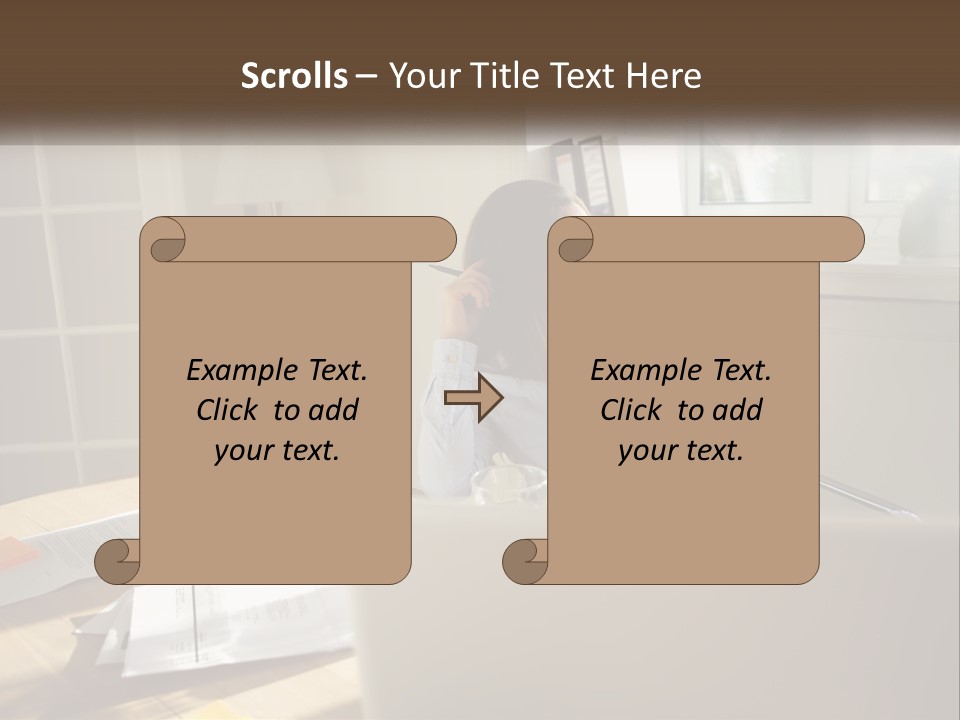 A Woman Sitting At A Desk In Front Of A Laptop Computer PowerPoint Template