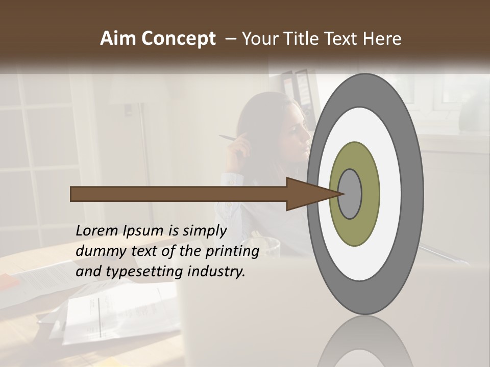 A Woman Sitting At A Desk In Front Of A Laptop Computer PowerPoint Template