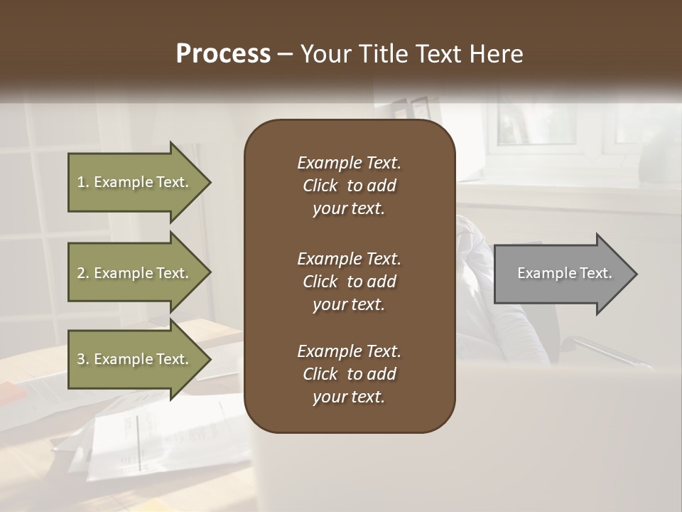 A Woman Sitting At A Desk In Front Of A Laptop Computer PowerPoint Template