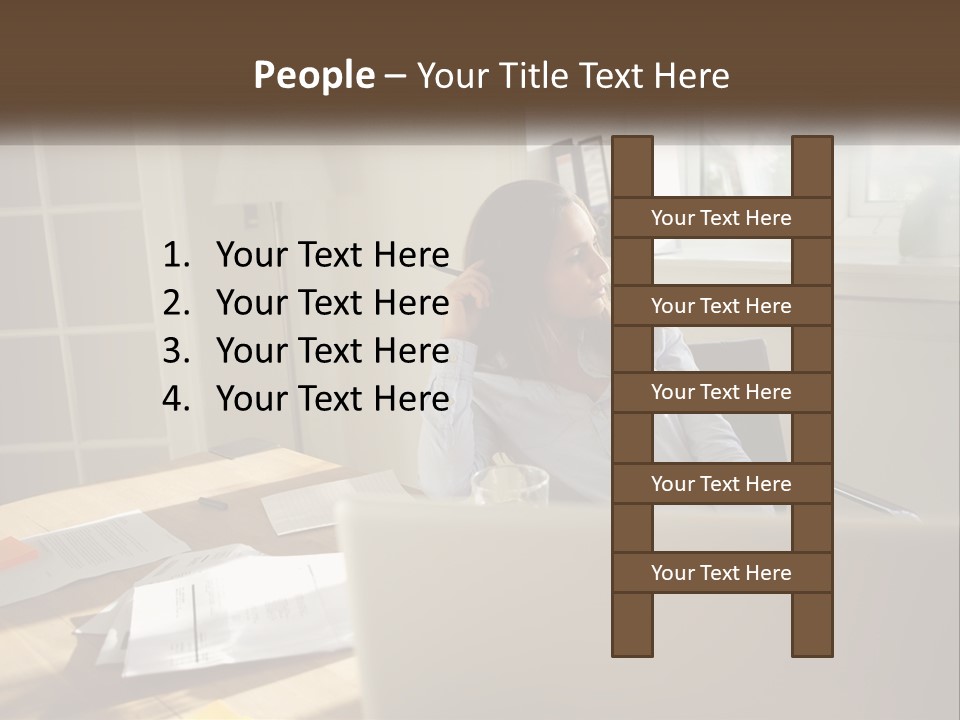 A Woman Sitting At A Desk In Front Of A Laptop Computer PowerPoint Template