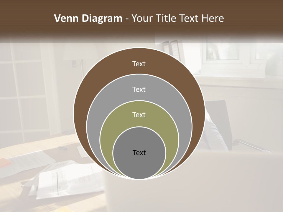 A Woman Sitting At A Desk In Front Of A Laptop Computer PowerPoint Template