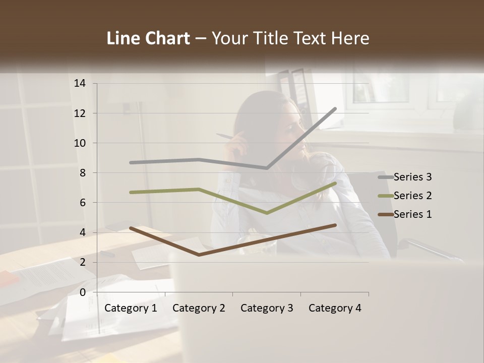 A Woman Sitting At A Desk In Front Of A Laptop Computer PowerPoint Template