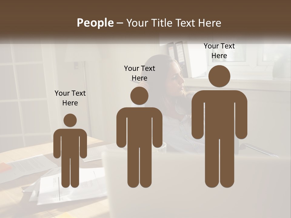 A Woman Sitting At A Desk In Front Of A Laptop Computer PowerPoint Template