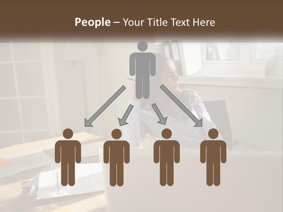 A Woman Sitting At A Desk In Front Of A Laptop Computer PowerPoint Template