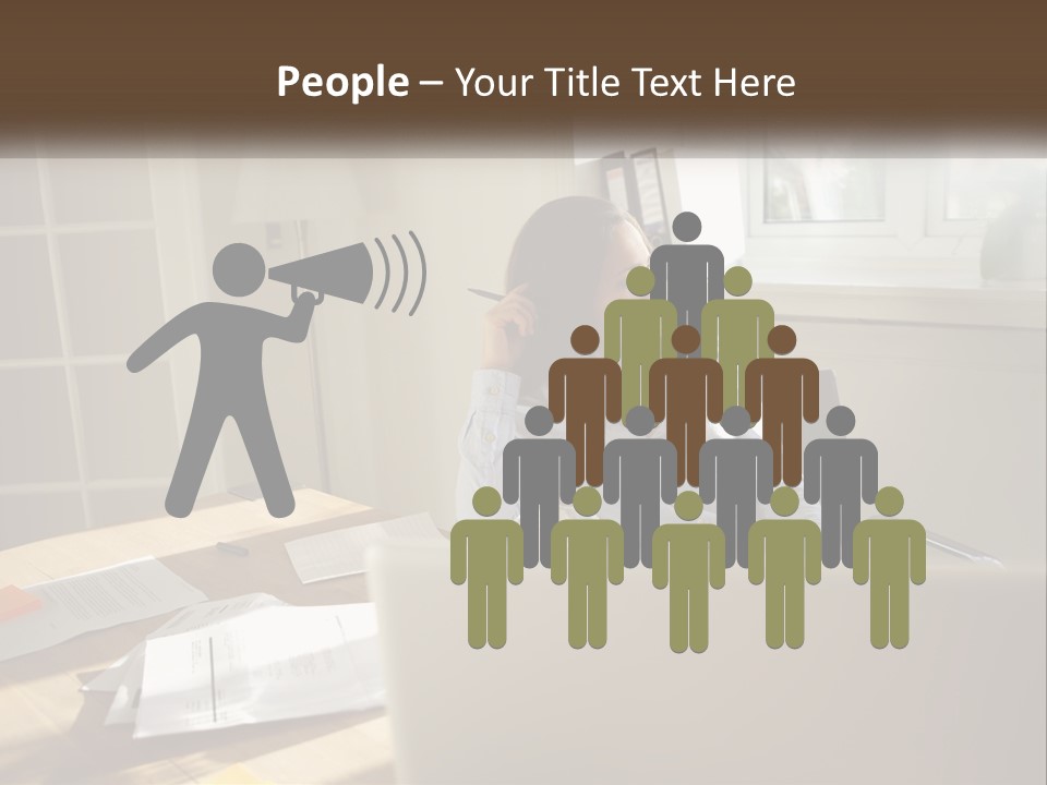 A Woman Sitting At A Desk In Front Of A Laptop Computer PowerPoint Template