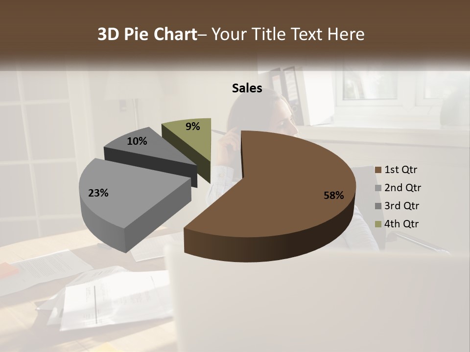 A Woman Sitting At A Desk In Front Of A Laptop Computer PowerPoint Template