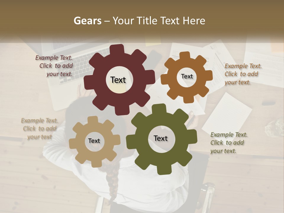 A Woman Sitting At A Table With A Laptop And Papers PowerPoint Template