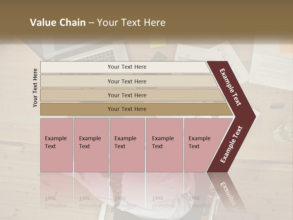 A Woman Sitting At A Table With A Laptop And Papers PowerPoint Template