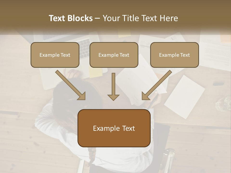 A Woman Sitting At A Table With A Laptop And Papers PowerPoint Template