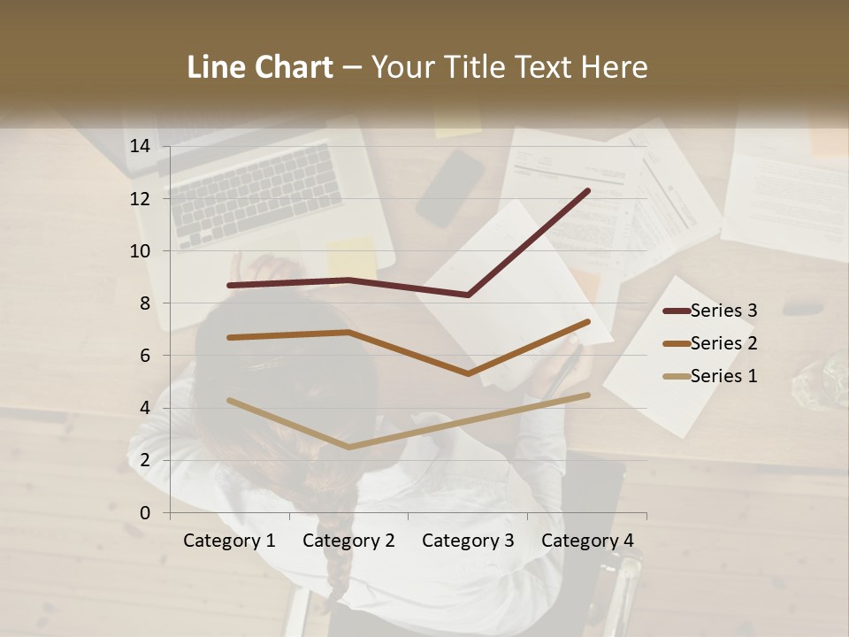 A Woman Sitting At A Table With A Laptop And Papers PowerPoint Template