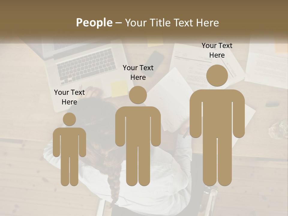 A Woman Sitting At A Table With A Laptop And Papers PowerPoint Template