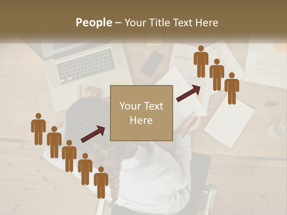 A Woman Sitting At A Table With A Laptop And Papers PowerPoint Template