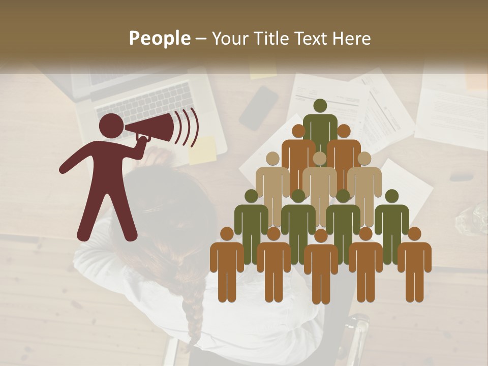 A Woman Sitting At A Table With A Laptop And Papers PowerPoint Template