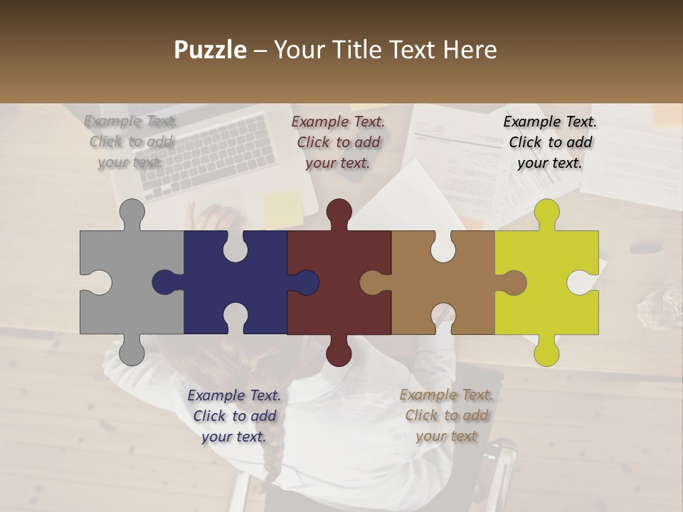 A Woman Sitting At A Desk With A Laptop And Papers PowerPoint Template