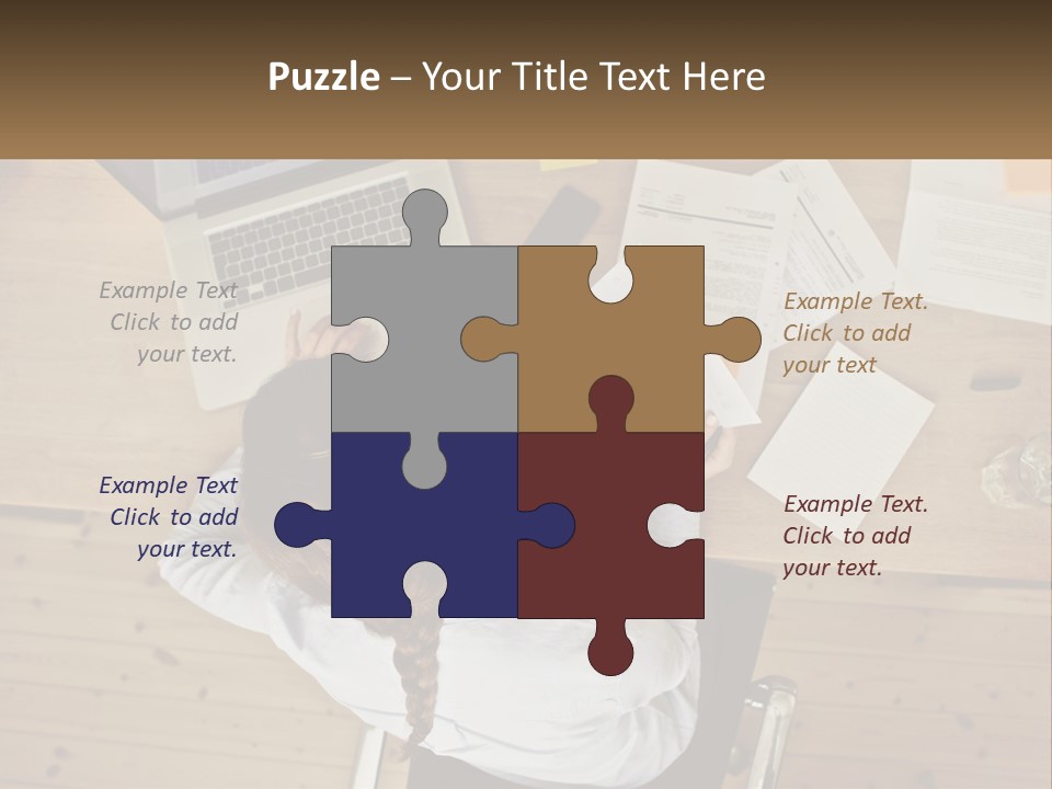 A Woman Sitting At A Desk With A Laptop And Papers PowerPoint Template