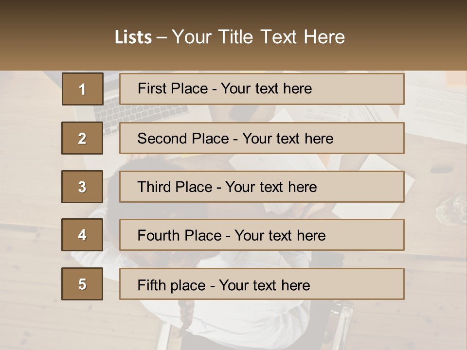 A Woman Sitting At A Desk With A Laptop And Papers PowerPoint Template