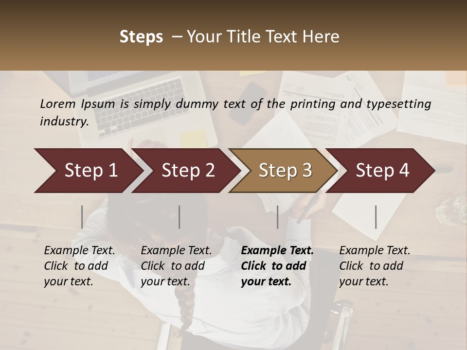 A Woman Sitting At A Desk With A Laptop And Papers PowerPoint Template