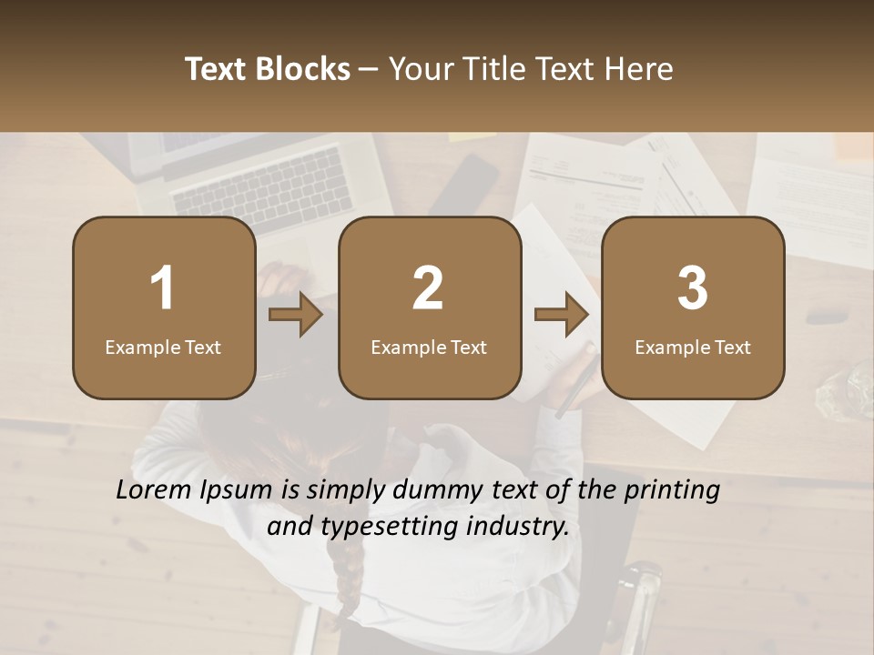 A Woman Sitting At A Desk With A Laptop And Papers PowerPoint Template