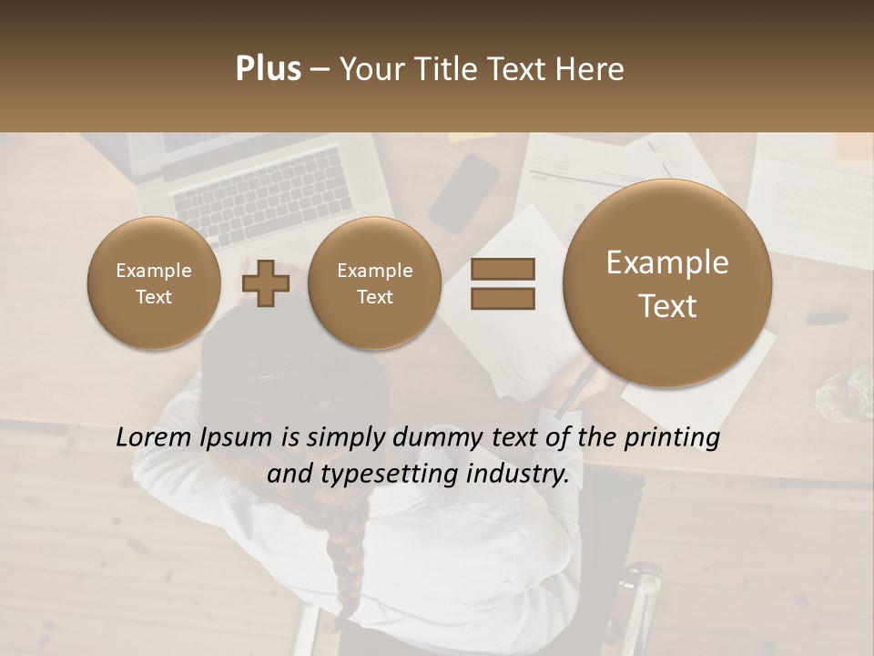 A Woman Sitting At A Desk With A Laptop And Papers PowerPoint Template
