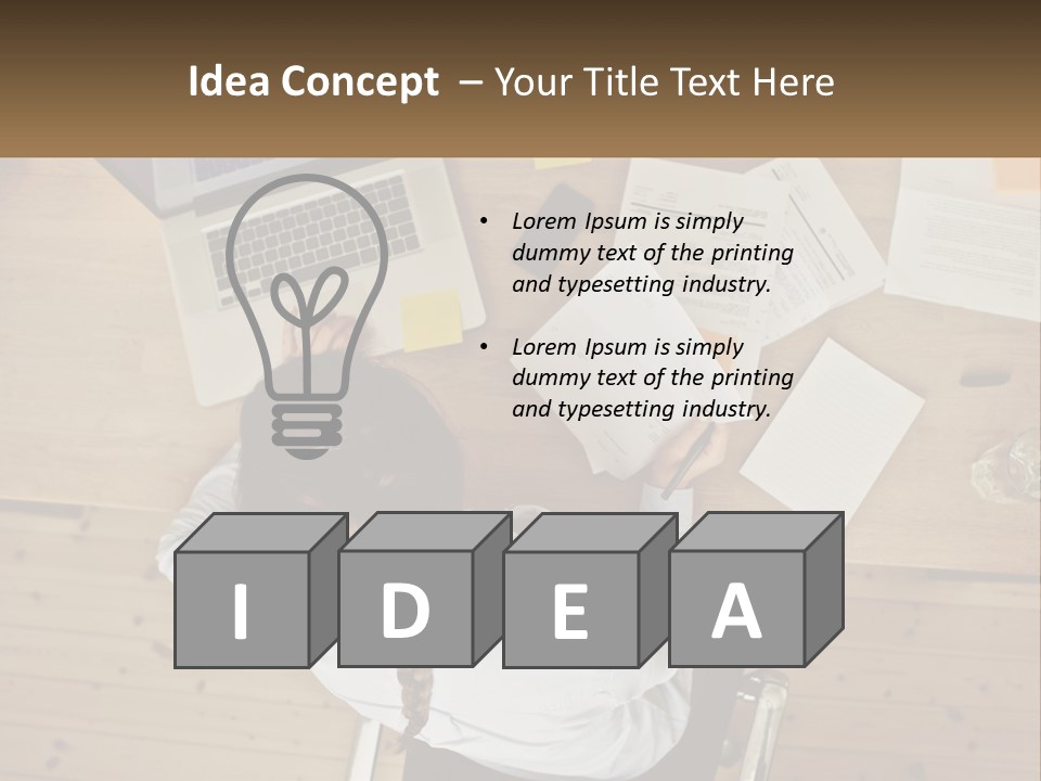 A Woman Sitting At A Desk With A Laptop And Papers PowerPoint Template