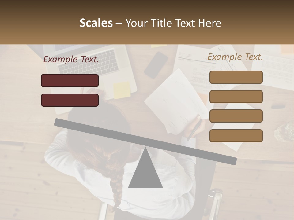 A Woman Sitting At A Desk With A Laptop And Papers PowerPoint Template