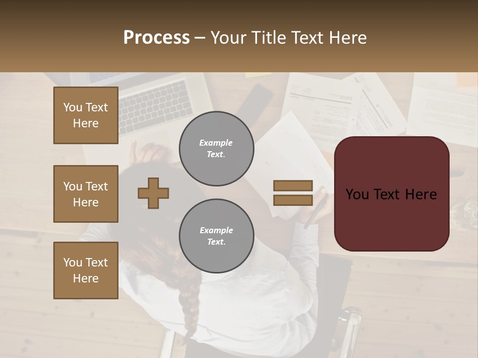 A Woman Sitting At A Desk With A Laptop And Papers PowerPoint Template