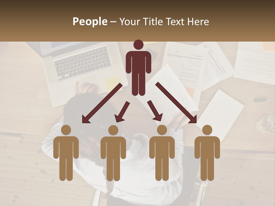 A Woman Sitting At A Desk With A Laptop And Papers PowerPoint Template