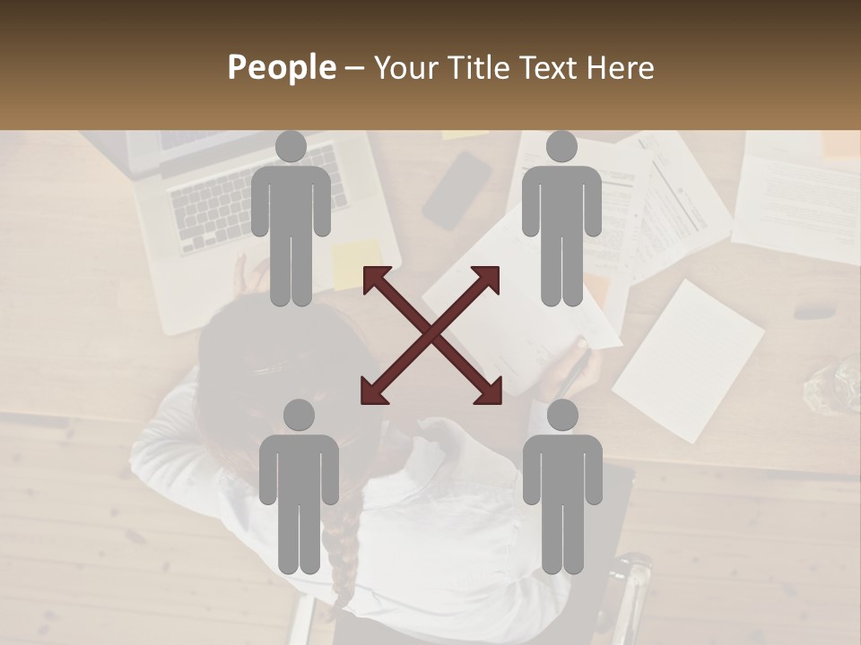 A Woman Sitting At A Desk With A Laptop And Papers PowerPoint Template