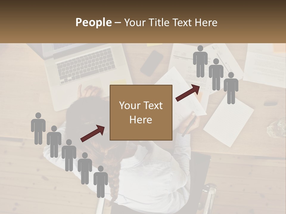 A Woman Sitting At A Desk With A Laptop And Papers PowerPoint Template