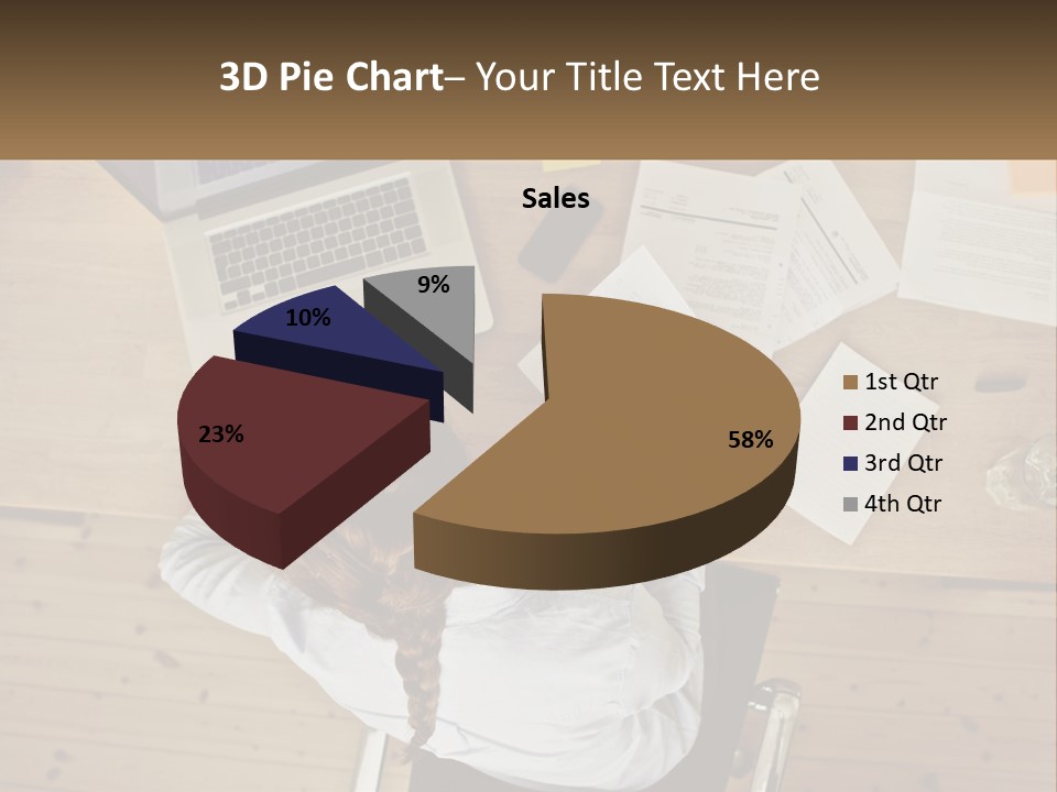 A Woman Sitting At A Desk With A Laptop And Papers PowerPoint Template