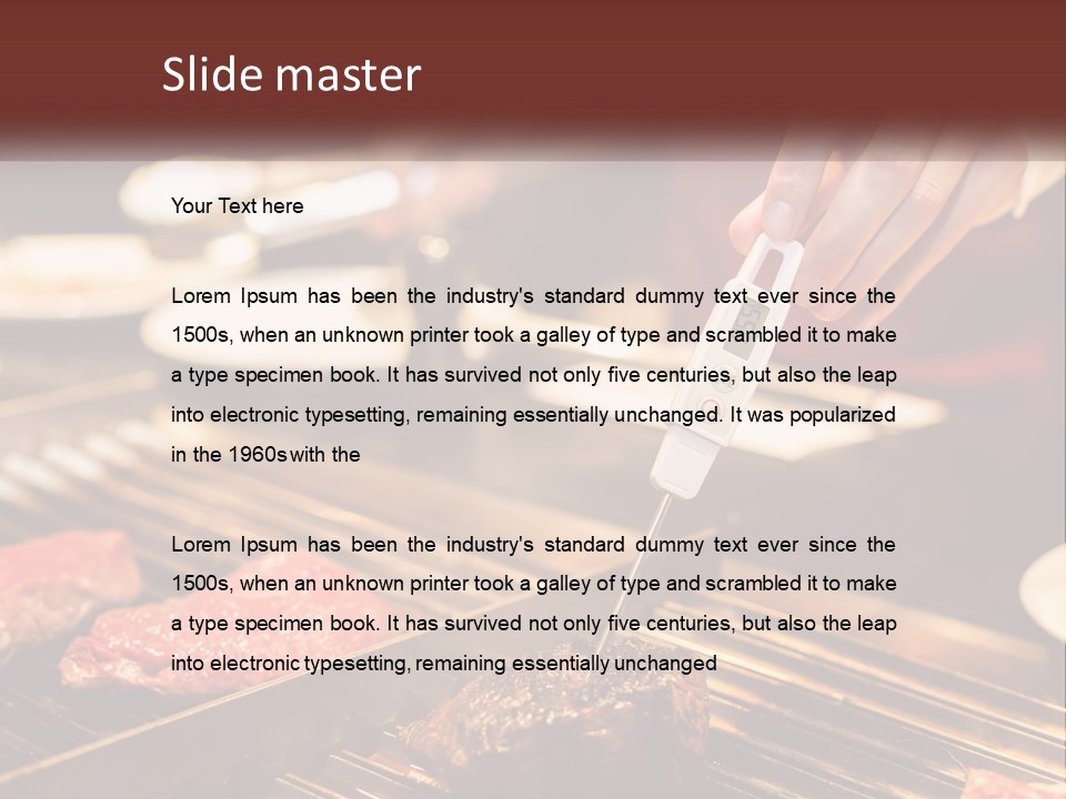 A Person Cooking Steaks On A Grill With A Thermometer PowerPoint Template