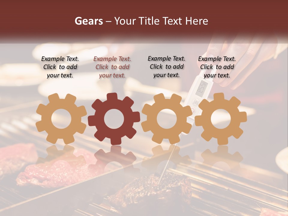 A Person Cooking Steaks On A Grill With A Thermometer PowerPoint Template