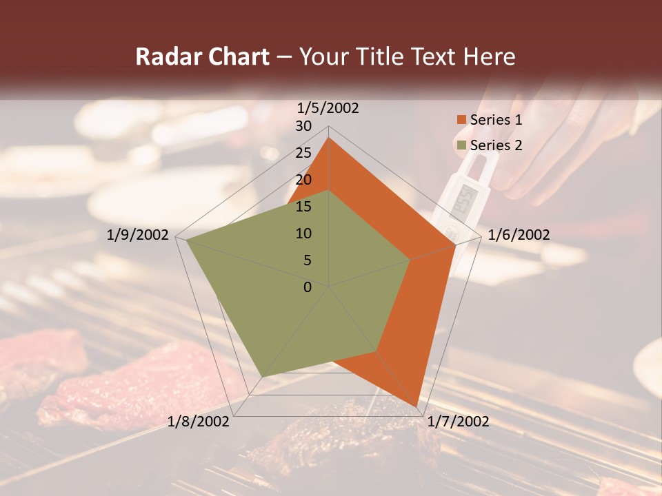 A Person Cooking Steaks On A Grill With A Thermometer PowerPoint Template
