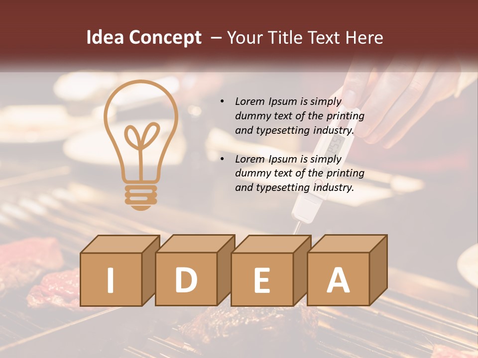 A Person Cooking Steaks On A Grill With A Thermometer PowerPoint Template