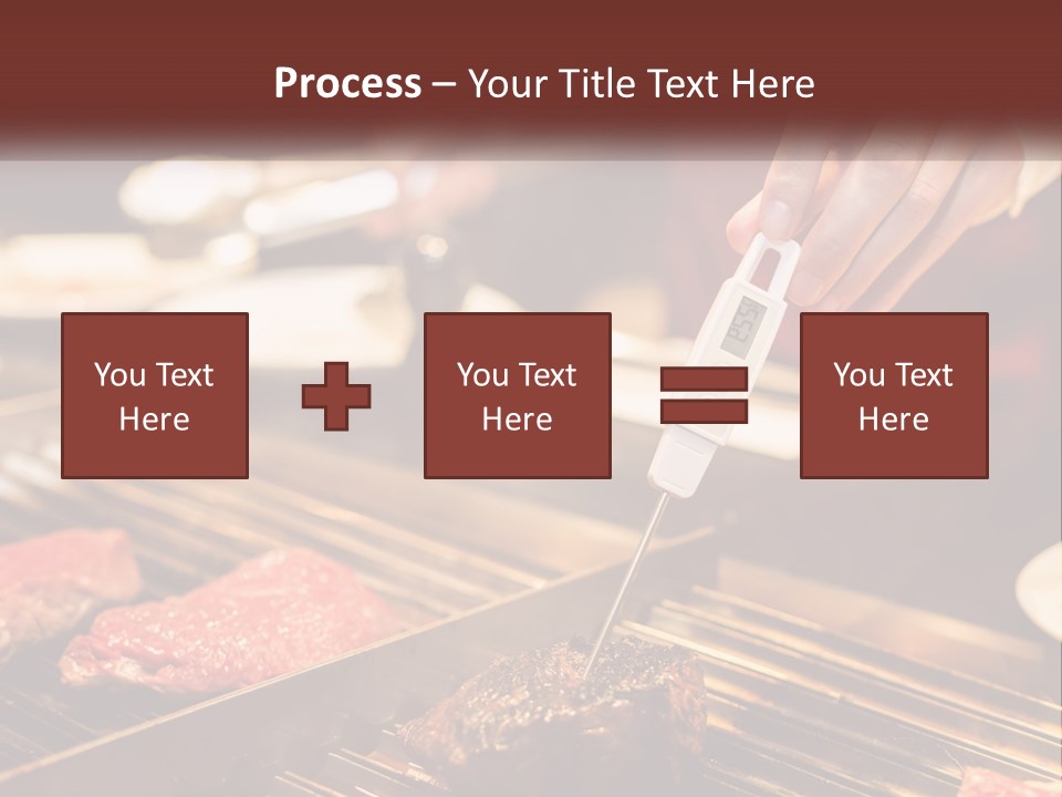 A Person Cooking Steaks On A Grill With A Thermometer PowerPoint Template