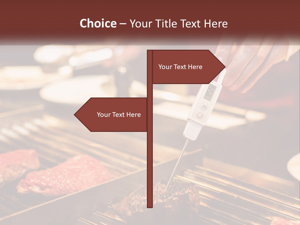 A Person Cooking Steaks On A Grill With A Thermometer PowerPoint Template