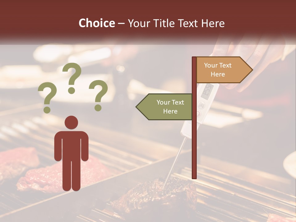 A Person Cooking Steaks On A Grill With A Thermometer PowerPoint Template