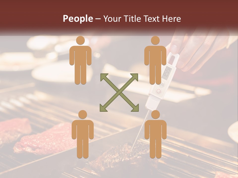 A Person Cooking Steaks On A Grill With A Thermometer PowerPoint Template