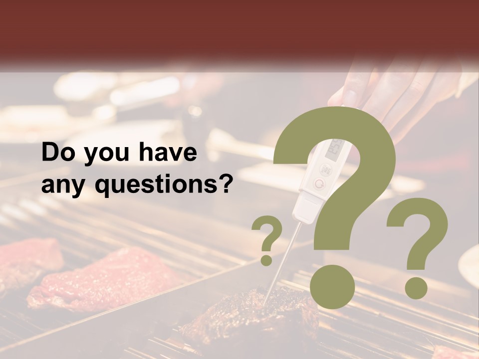 A Person Cooking Steaks On A Grill With A Thermometer PowerPoint Template