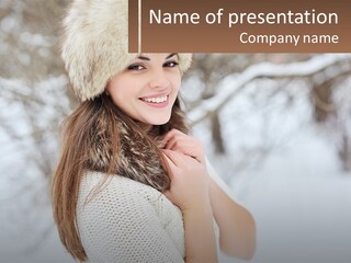 A Woman Wearing A Fur Hat And Scarf PowerPoint Template