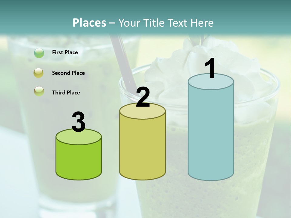 Two Glasses Of Green Smoothie With Whipped Cream On Top PowerPoint Template